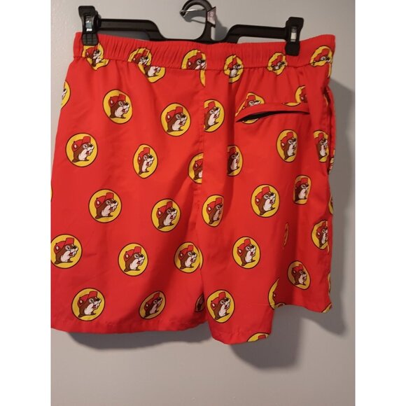 Buc-ees Swim Trunks Adult XL Red Pockets Logo Lined All Over Print Mens - Picture 3 of 4
